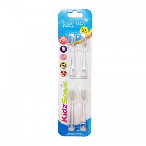Brush-Baby KidzSonic Replacement Brush Heads 3-6yrs (4pcs) - Compatible with KidzSonic or WildOnes Electric Toothbrush